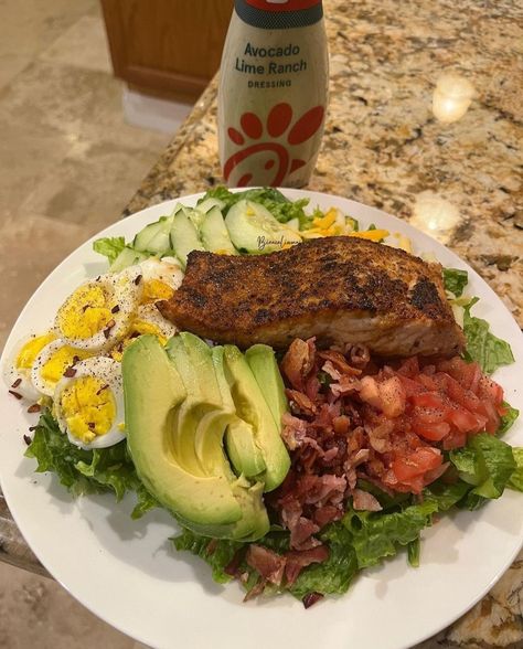 Salmon Cobb Salmon Salad, Chick Fil A, Cobb Salad, Good Eats, Healthy Eating, Salad, Instagram Photos, Instagram