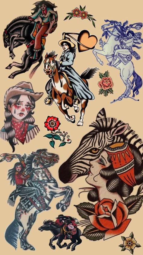 Traditional Horse Tattoo, Traditional Tattoo Horse, Zebra Tattoo, Zebra Tattoos, Tattoo Horse, Cowgirl Tattoos, Tattoo Board, Western Tattoos, Traditional Flash