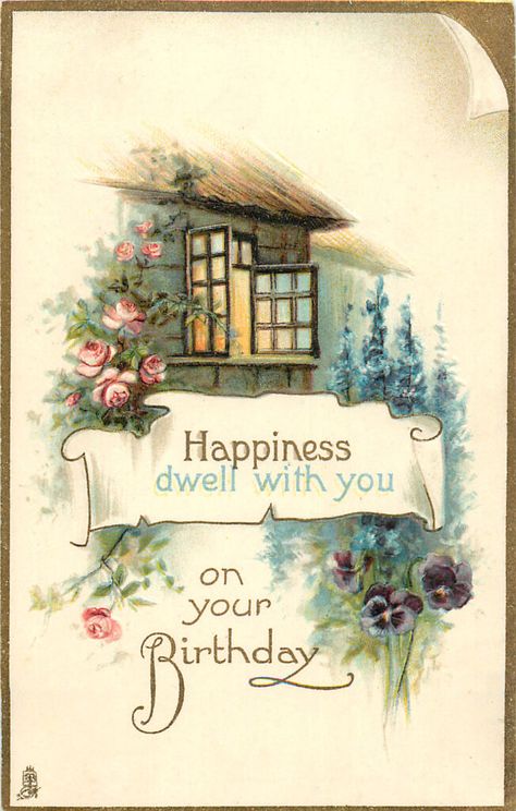 Window Flowers, Cottage Pink, Cottage Images, Birthday Lights, Happy Birthday Vintage, Vintage Birthday Cards, Birthday Postcards, Christmas Wish, Graphics Fairy