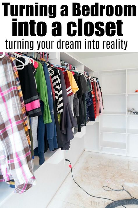 Turning a bedroom into a closet was once a dream but we did it this year and it's been an amazing transformation! Here's how we did this home DIY project. #diy #doityourself #closet #bedroom #homedecor #home Turn A Bedroom Into A Walk In Closet, Turning A Small Room Into A Closet, Transform Bedroom Into Closet, Turn Small Bedroom Into Closet, Turn A Small Bedroom Into A Closet, Spare Room Turned Into Closet, Turning Spare Room Into Closet, Bedroom To Dressing Room Conversion, Turn Spare Room Into Closet