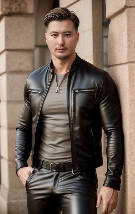 Try this effects combo by Tansholpan Ergarina on Photo Lab Boys Leather Jacket, Leather Jeans Men, Leather Fashion Men, Black Outfit Men, Dapper Mens Fashion, Mens Leather Clothing, Scruffy Men, Mens Leather Pants, Ginger Men