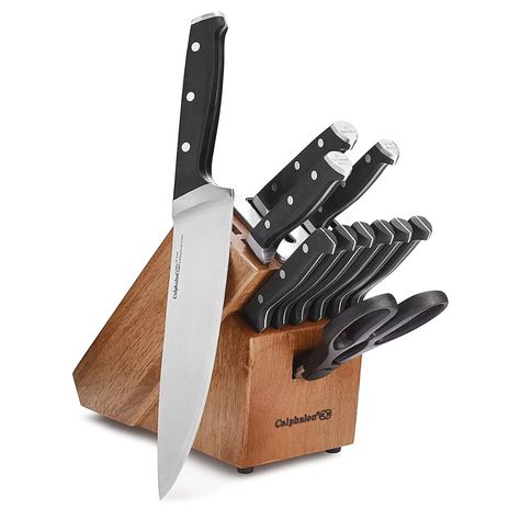 calphalon-321-12-piece-silver-XL-AFF0921 Kitchen With Teal Accents, Best Knife Set, Shun Knives, Best Kitchen Knife Set, Cool Kitchen Stuff, Mini Farmhouse, Blacksmithing Ideas, Best Kitchen Knives, Kitchen Top