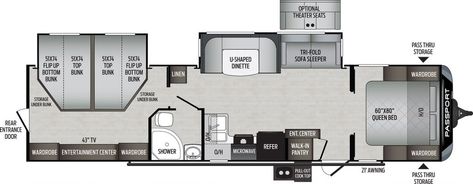 Keystone Passport, Wall Cubbies, Rv Gear, Rv Floor Plans, Large Floor Plans, Double Bunk, Rv Maintenance, Trailer Life, Shiplap Accent Wall