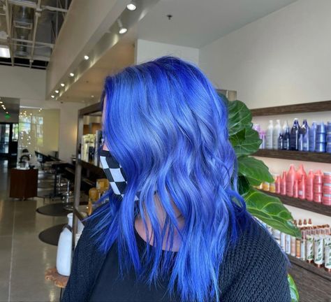 Cobalt Hair Color, Bright Hair Colors For Pale Skin, Pink Hair Blue Underneath, Blurple Hair Color, Periwinkle Blue Hair, Cobalt Blue Hair, Vibrant Blue Hair, Purple Blue Hair, Shaggy Bobs