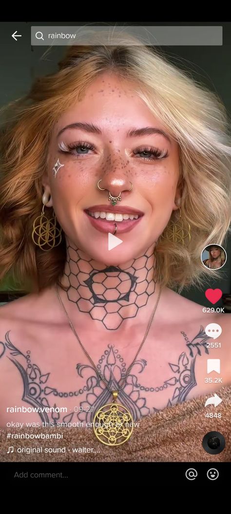 Honeycomb Throat Tattoo, Honeycomb Neck Tattoos Women, Honeycomb Chest Tattoo Female, Bee Throat Tattoo, Honey Comb Neck Tattoos, Beehive Neck Tattoo, Beehive Sleeve Tattoo, Honeycomb Tattoo Neck, Hexagon Neck Tattoo