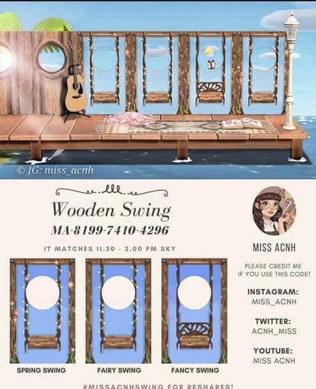 Ac Codes, Ac Ideas, Animal Crossing 3ds, Animals Crossing, Ac New Leaf, Animal Crossing Guide, Acnh Design, Wooden Swing, Acnh Designs