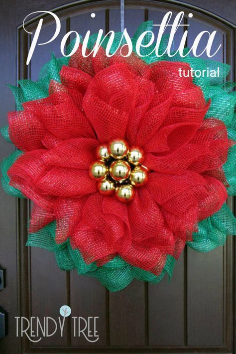 Poinsettia Wreath Tutorial, Crown Tutorial, Burlap Wreath Tutorial, Deco Mesh Wreaths Tutorials, Deco Mesh Wreaths Diy, Mesh Wreath Tutorial, Dollar Tree Halloween, Poinsettia Wreath, Mesh Wreath Diy