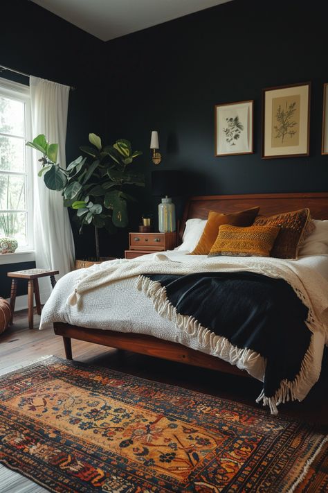 Dark Boho Bedroom, Bedroom 2024, Earthy Bedroom, Bedroom Vibes, Moody Bedroom, Dark Bedroom, Bedroom Redo, Home Vibes, Bedroom Remodel