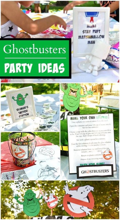 Ghostbusters / "Outdoor 5th Birthday Party!!" A Ghostbusters birthday party with a DIY jumbo Jenga and make your own slime station! See more party planning ideas at LivingMiVidaLoca! Ghostbusters Party Ideas, Jumbo Jenga, Slime Station, Ghost Busters Birthday Party, Make Your Own Slime, Ghostbusters Birthday, Ghostbusters Birthday Party, Ghostbusters Theme, Ghostbusters Party