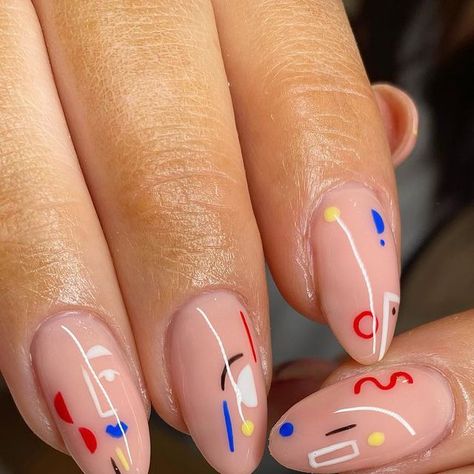 Yan Tee on Instagram: "Picasso minimalism and primaries coming for my heart ♥️ x #naturalnails #nailinspo #manchester #ancoats #minimalism" Swaggy Nails, Picasso Nails, Artsy Nails, Abstract Nails, Pastel Abstract, Subtle Nails, Keira Knightley, Acrylic Nail Designs, Natural Nails