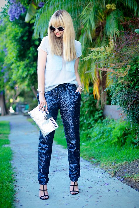 Likes | Tumblr Blue Sequin Pants, Glittery Pants, Sequin Pants Outfit, Sequin Pants, Late Afternoon, Pants Outfit, Chic Outfits, Dress To Impress, Casual Looks