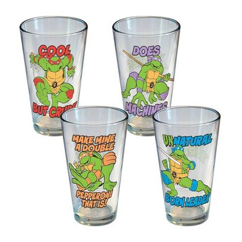 Teenage Mutant Ninja Turtles Phrases Pint Glass 4-Pack Teenage Mutant Ninja Turtles Merch, Turtle Things, Disaster Twins, Teenage Mutant Ninja Turtles Shirt, Cartoon Glasses, Chistmas Gift, Ninja Turtles Movie, Teenage Turtles, Tmnt Characters