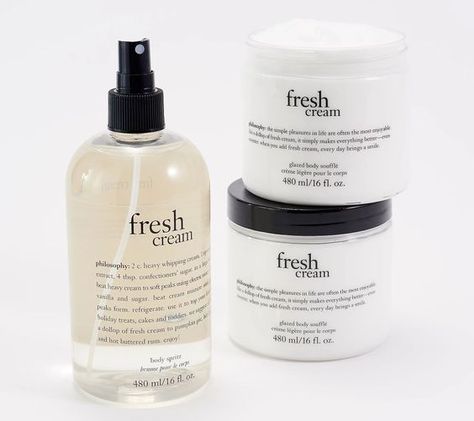 Philosophy fresh cream body spritz & glazed body souffle Girly Core, Fragrance Layering, Vanilla Scents, Fragrance Finder, Body Souffle, Pumpkin Uses, Wedding Presents, Creamed Honey, Smell Goods