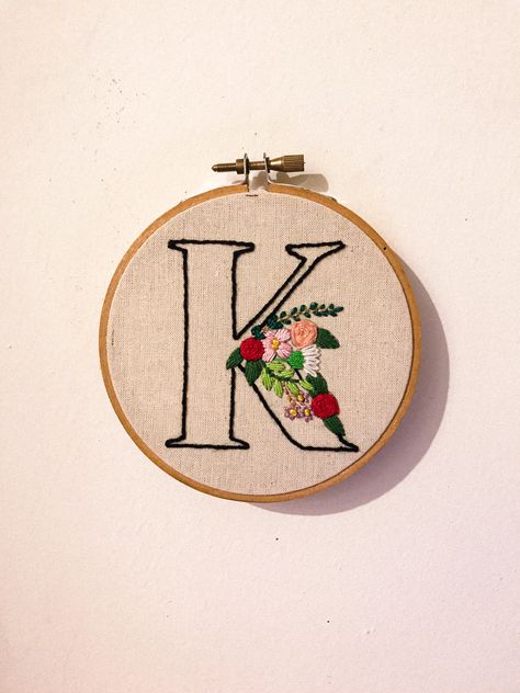 Letter K handmade K Letter Embroidery, Letter K Embroidery, K Embroidery, Hand Embroidery Letters, Basic Hand Embroidery Stitches, Baby Doll Clothes Patterns, Simple Hand Embroidery Patterns, Embroidery Letter, Name Embroidery