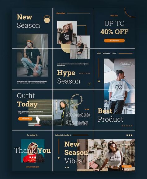 New Season Fashion Instagram Puzzle Template AI, EPS, PSD Instagram Grid Design Fashion, Business Banner Design, Banner Design Templates, Free Canva Templates, Instagram Grid Design, Instagram Puzzle Template, Aesthetic Post, Puzzle Template, Instagram Banner