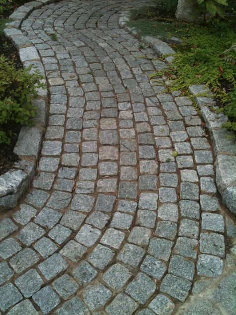 cobblestone. Entry Pathway, Stone Pathway Ideas, Pavers Walkway, Front Yard Walkway, Garden Walkways, Yard Walkway, Stone Walkways, Cobblestone Walkway, Screen Patio