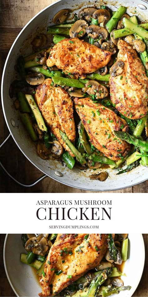 Chicken with Asparagus and Mushrooms Healthy Chicken And Asparagus Recipes, Chicken Asparagus Mushroom Recipe, Chicken With Asparagus And Mushrooms, Mushrooms And Asparagus Recipes, Dinner Ideas With Asparagus, Asparagus And Chicken Recipes, Dinners With Asparagus, Chicken Breast And Asparagus Recipes, Chicken And Asparagus Recipes Baked