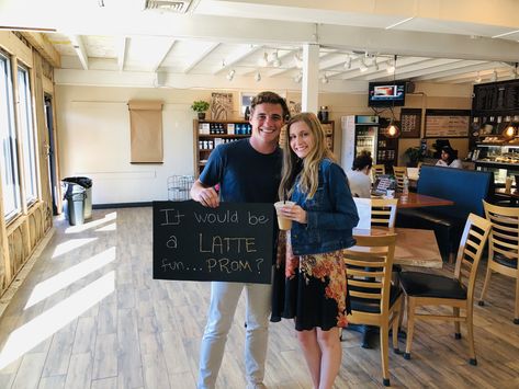 Our favorite time of year: promposal season! We were lucky enough to host and witness this sweet, coffee-themed gesture (she said yes by the way). Promposal Ideas Coffee, Coffee Promposal Ideas, Taylor Promposal, Coffee Promposal, Starbucks Promposal, Creative Prom Proposal Ideas, Hoco Posters, Prom Posters, Cute Prom Proposals