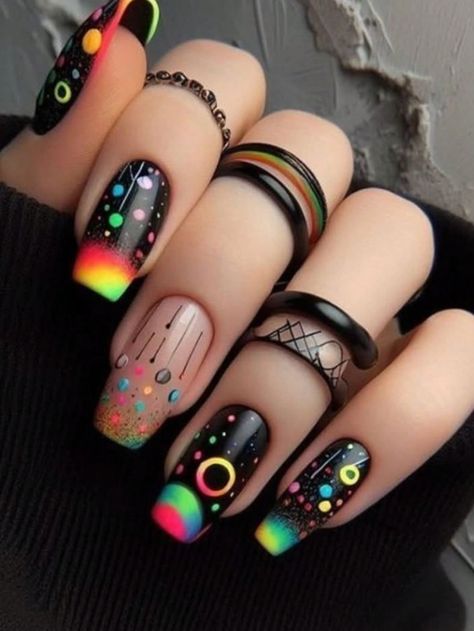 24pcs Press-On Nails, Short Ballet Shaped, Black & Holographic Rainbow Gradient Bubble Design, Reusable Acrylic Nail Tips, Exquisite Manicure Set Suitable For Women, Exotic World Multicolor Y2K,Goth,Western,French   ABS,PET,Carborundum Colorblock,Plants Press On Nails Set   Nail,Hand & Foot Care, size features are:Bust: ,Length: ,Sleeve Length: French Toe Nails, Nail Tape, Acrylic Nail Kit, Rainbow Gradient, Nail Art Set, Toe Nail Designs, Manicure Set, Nail Art Summer, Artificial Nails