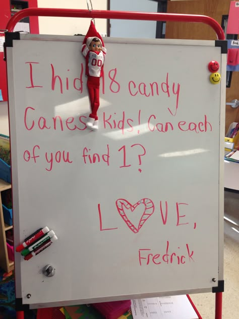 Elf on the shelf in the classroom Elf Ideas For Classroom, Elf On The Shelf Ideas Classroom, Funny Elfs, Grinch Classroom, Preschool Elves, Christmas In The Classroom, Elf Classroom, Elf 2024, Daycare Art