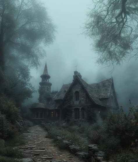 Mideaval Art, Haunted Cottage, Scary Woods, Medieval Cottage, Forest Houses, Town Aesthetic, Fantasy Realm, Dark Forest Aesthetic, Creepy Houses