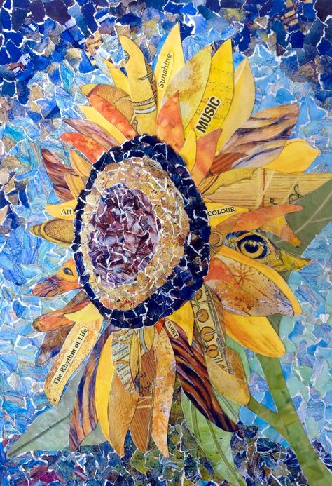 Collage Art Flowers, Paper Mosaic, Collage Art Projects, Paper Collage Art, Magazine Collage, Collage Art Mixed Media, Sunflower Art, Arte Inspo, Art Flowers