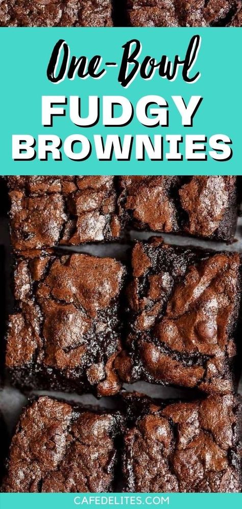 These are the ultimate One-Bowl Fudgy Brownies! You don't need to melt chocolate or chocolate chips with butter together to make these brownies. And you don’t even need two separate bowls. Just one bowl and 5 minutes bring it all together to make the best fudgy brownies you’ve ever eaten in this lifetime. Brownies With No Chocolate Chips, Brownie No Chocolate Chips, Medium Rare Brownies, Bakers One Bowl Brownies Recipe, Brownies One Bowl, Fidget Brownie Recipe, 1 Bowl Brownies, One Bowl Fudgy Brownies, One Bowl Fudge Brownies