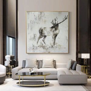 Abstract Deer Painting on Canvaslarge White Stag Wall - Etsy Wabi Sabi Art Painting, Deer Artwork, Deer Wall Art, Deer Painting, Stylish Wall Art, Modern Art Decor, Handmade Wall Art, Animal Painting, Linen Canvas