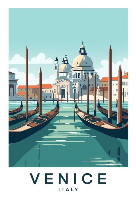 ITALIA Venice Postcard, Motifs Art Nouveau, Venice Print, Wanderlust Decor, Italy Poster, Italy Wall Art, Travel Poster Design, Vintage Poster Design, Travel Globe