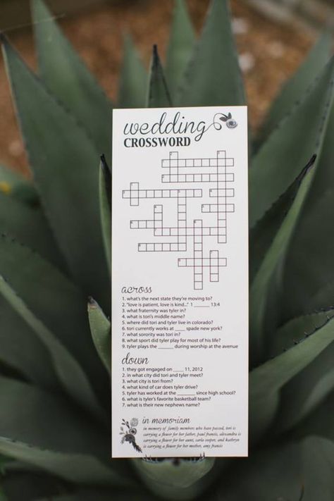 Wedding Crossword Puzzle, Reception Games, Wedding Reception Games, Stationery Inspiration, Wedding Activities, Crossword Puzzles, Wedding Entertainment, Brunch Wedding, Wedding Games