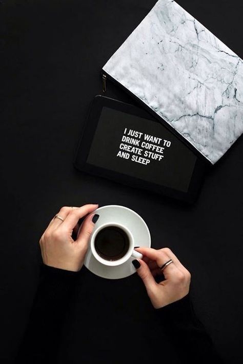 #Coffee: Black backdrop for instagram photos I just want to drink coffee create stuff and sleep. #Coffee #Quotes #Design Chic Minimalista, Decoration Photo, Blogger Design, Black Backdrops, Coffee Photography, Drink Coffee, But First Coffee, A Cup Of Coffee, Coffee And Books