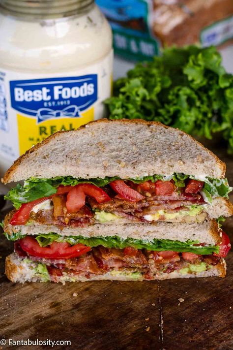 Avocado BLT - Fantabulosity Avocado Blt Sandwich, Caprese Sandwich Recipe, Club Sandwich Chicken, Avocado Blt, Caprese Sandwich, Farmers Market Recipes, Blt Sandwich, Bacon In The Oven, Cooking Bacon