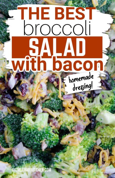 The Best Broccoli Salad with Bacon and Homemade Dressing Broccoli Bacon Salad Recipe, Broccoli Salad With Bacon, Best Broccoli Salad, Broccoli Salad With Cranberries, Salad Recipes With Bacon, Best Broccoli Salad Recipe, Creamy Broccoli Salad, Salad Bacon, Easy Broccoli Salad