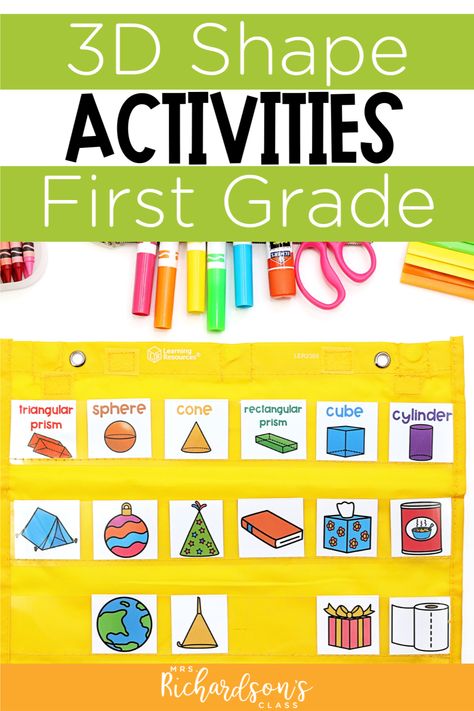 Engage your kindergarten and first-grade students in the world of 3D shapes with this comprehensive unit! Explore the attributes and properties of 3D shapes through a variety of engaging activities, worksheets, and informative anchor charts. From identifying and describing the characteristics of different 3D shapes to building spatial awareness, this resource provides a solid foundation in geometry. Get your 3D Shapes Unit today! Worksheets 2nd Grade, 3d Shapes Activities, 3d Shapes Worksheets, Math Journal Prompts, Pocket Chart Activities, Spatial Awareness, Math Journal, Flip Books, Shapes Worksheets