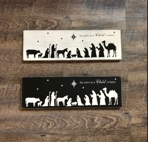 A Child is Born Nativity Scene Sign, Wood Nativity Silhouette Sign, Farmhouse Nativity Scene Sign, Rustic Christmas Nativity Scene Wood, A Child Is Born Christmas, Nativity Sign, Wood Nativity, Nativity Silhouette, Hand Painted Wooden Signs, Great Grandma Gifts, The Birth Of Christ, Oh Holy Night