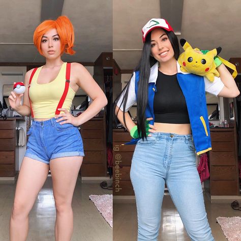 Female Ash Ketchum Costume, Pokemon Misty Cosplay, Misty Cosplay Pokemon, Ash Ketchum Costume Girl, Ash Cosplay Pokemon, Ash Pokemon Costume Women, Ash Ketchum Costume Women, Ash And Misty Costume, Ashley Ketchum