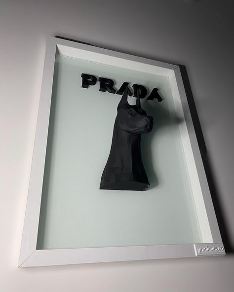 Prada Wall Art, Black Doberman, Wall Art Luxury, Designer Wall Art, Prada Milano, Doberman Dog, Designer Wall, 3d Painting, Sculpture Painting