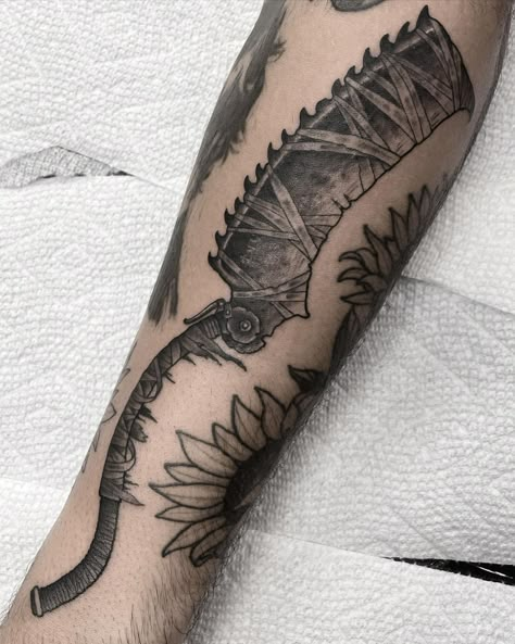 Shane Olds | Got to do a Saw Cleaver today from one of my favorites games Bloodborne, thanks Hugo! ° ° ° #tattoo #tattoodesign #blackandgrey #blackwork… | Instagram Parthurnaax Skyrim Tattoo, Saw Cleaver Tattoo, Bloodborne Threaded Cane, Elden Ring Flash Tattoo, Bloodborne Saw Cleaver, Fromsoftware Tattoo, Bloodborne Tattoo Design, Bloodborne Tattoo Ideas, Soulsborne Tattoo