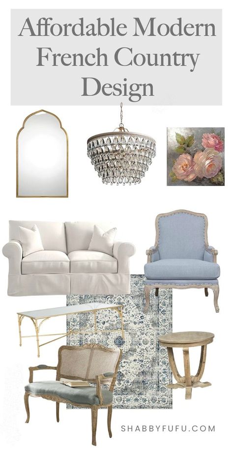 Do you struggle with putting together your decor vision while staying in budget? In this post I'm sharing 5 tips and sources for achieving success with affordable modern French country design! #modernfrenchcountry #frenchcountrydesign #frenchinteriors #shopfurniture #frenchfurniture #wayfair #walmart #serenaandlily #moderndesign French Country Decorating Living Room, French Country Interiors, French Country Living, Modern French Country, French Country Furniture, French Farmhouse Decor, French Country Bedrooms, French Country Living Room, French Style Homes