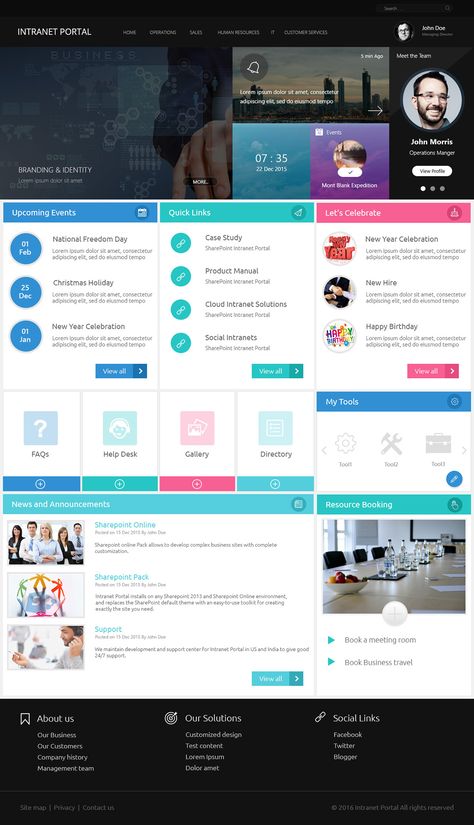 SharePoint Intranet Portal - Mock up on Behance Intranet Layout, Sharepoint Dashboard, Sharepoint Design, Sharepoint Intranet, Intranet Portal, Company Folders, Microsoft Sharepoint, Portal Design, Work Train