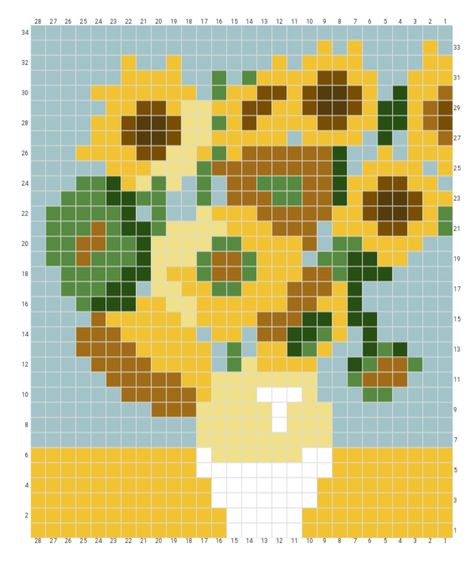 Van Gogh Alpha Pattern, Tapestry Pixel Art, Monet Pixel Art, Pixel Painting Art, Van Gogh Pixel Art, Sunflower Pixel Art, Small Pixel Art Grid, Yellow Pixel Art, Pixel Art Painting