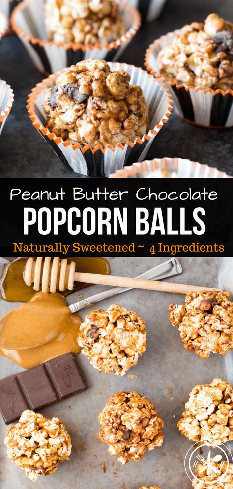 These Healthy Popcorn Balls made with just four ingredients: popcorn, honey, peanut butter, and chocolate! Super easy and healthy popcorn ball recipe! #snacks #halloween #glutenfree #healthy #healthyeating #healthyfood #healthyliving #healthylivestyle #dairyfree #healthysnacks #hungryhobby Chocolate Popcorn Balls, Popcorn Ball Recipe, Popcorn Balls Recipe Easy, Chocolate Peanut Butter Popcorn, Popcorn Ball, Honey Peanut Butter, Popcorn Balls Recipe, Honey Popcorn, Peanut Butter Popcorn