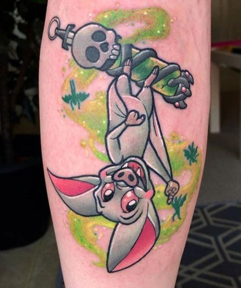 Halloween Disney Tattoo Ideas, Bartok Anastasia Tattoo, Disney Pinup Tattoos, Batty Koda Tattoo, Anastasia Movie Tattoo Ideas, Disney Filler Tattoo, Fun Tattoos For Women Creative, Bartok The Bat Tattoo, Anastasia Movie Tattoo