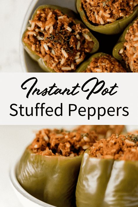 Stuffed Peppers is a delicious blend of bell peppers, beef, rice, spices, and sauce. Try making this classic meal in the Instant Pot or pressure cooker to save you time and the hassle of cooking the peppers in advance. This process alone makes this the ultimate no-fuss meal! Save the recipe to share at your next meal. simplylakita.com | easy instant pot recipes | stuffed peppers | #stuffedpeppers #beefstuffedpeppers #easyinstantpotrecipes Pressure Cooker Stuffed Peppers, Instant Pot Stuffed Peppers, Instant Pot Vegetarian, Vegetarian Stuffed Peppers, Taco Stuffed Peppers, Healthy Instant Pot, Beef Meals, Easy Instant Pot Recipes, Quick Weeknight Meals