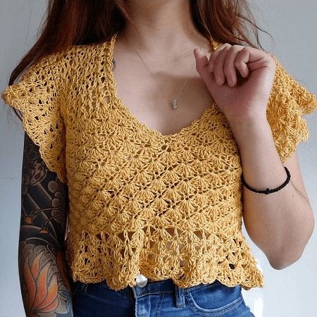 Chic Crochet Top, Beau Crochet, Crochet Tee, Gilet Crochet, Confection Au Crochet, Crochet Crop Top Pattern, Crochet Tops Free Patterns, Diy Vetement, Crochet Summer Tops