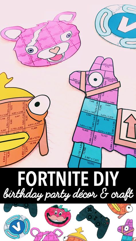 These printables are the best DIY Fortnite birthday activity you could find for boys or girls! Use as decorations, games, invites, centerpiece, favors or much more! Includes the ever popular llama, vbucks, and many more crafts to stuff in those goodie bags! Print the templates to make decorations or for even more fun, use the math puzzles provided in the link! Fortnite Crafts, Centerpiece Favors, Fortnite Diy, Fortnite Birthday Party Ideas, Fortnite Birthday Party, Multiplication And Division Practice, Fortnite Party, Fortnite Birthday, Math Puzzles