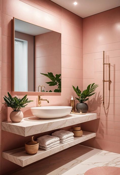 22 Trendy Pink Bathroom Designs To Copy 32 Pink And Brown Bathroom, Rachel Metz, Pink Clawfoot Tub, Pink Bathrooms, Coral Bathroom, Pink And Black Bathroom, Organic Bathroom, Pink Bathrooms Designs, Pink Accent Walls