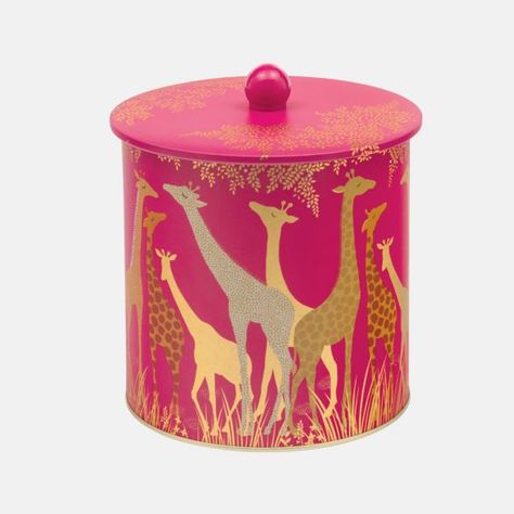 Biscuit Barrel, Sara Miller, Giraffe Design, Cookie Storage, Pink Giraffe, Biscuit Tin, Pink Bird, Tropical Style, Japanese Ceramics