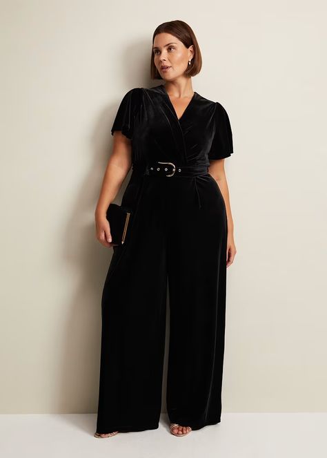 Holly Black Velvet Jumpsuit | Black Velvet Jumpsuit, Metallic Jumpsuits, Plisse Fabric, Jumpsuit Fall, Velvet Jumpsuit, Petite Jumpsuit, Holly Black, Phase Eight, Quality Fashion