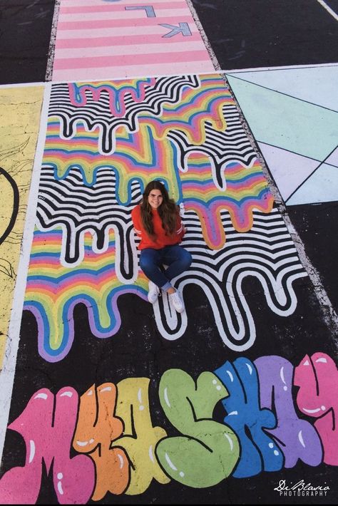 Trippy Senior Parking Space Ideas, Graffiti Senior Parking Spot, Graffiti Parking Spot, Cool Parking Spot Painting, Senior Tile Ideas Art, Senior Tiles, Cute Parking Spot Painting Ideas, Parking Spot Painting Ideas, Senior Parking Spot Painting